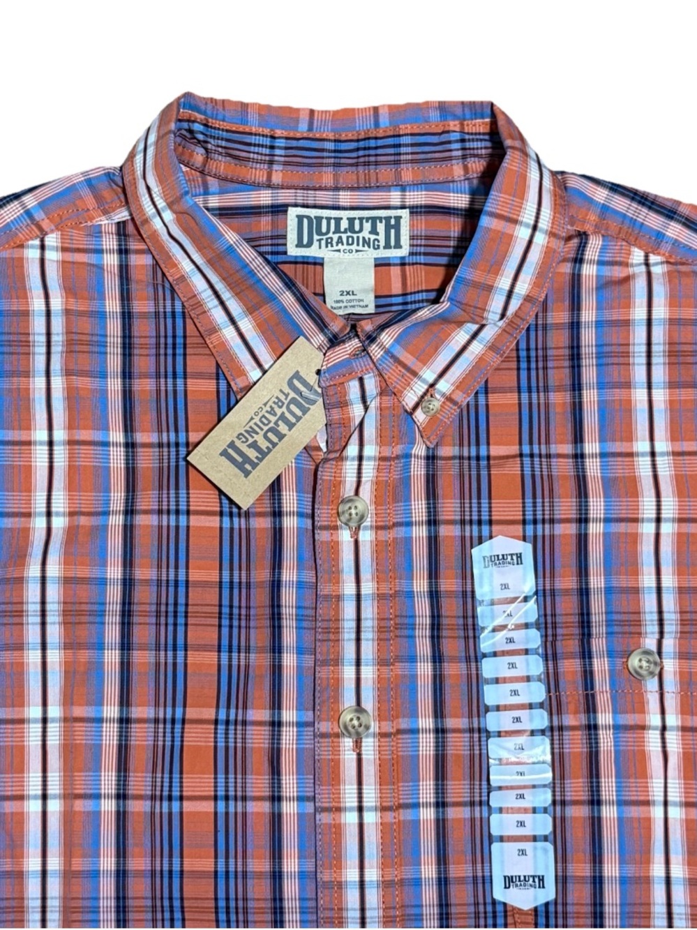 Duluth Trading BBQ Button Shirt Plaid Mens 2XL Summer Lightweight Short Sleeve